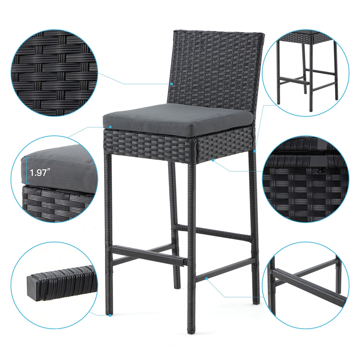 AVAWING Outdoor Wicker Barstools Patio Rattan Bar Height Chairs Set of 4