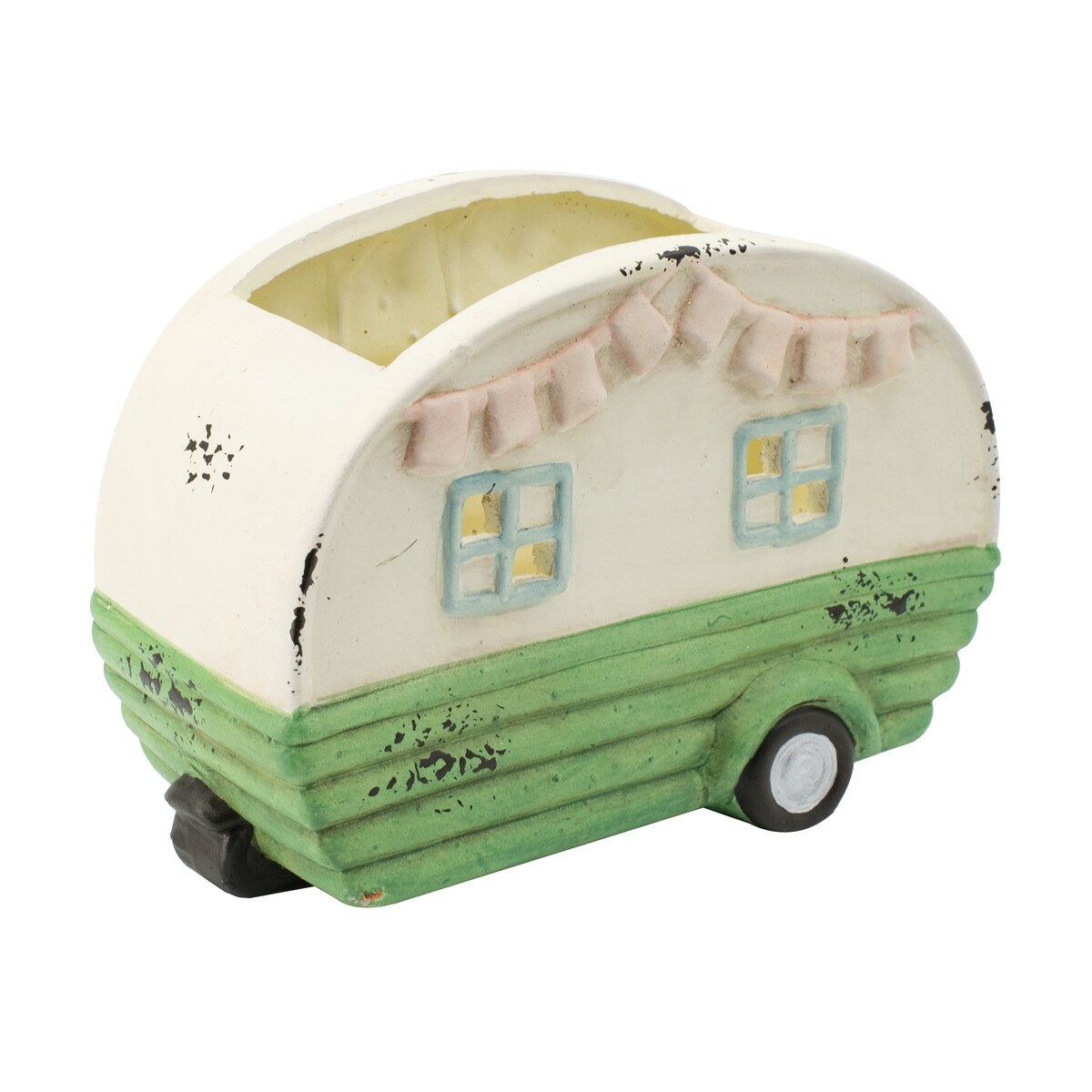 A&B Home Off-White and Green Ceramic Camper Outdoor Planter
