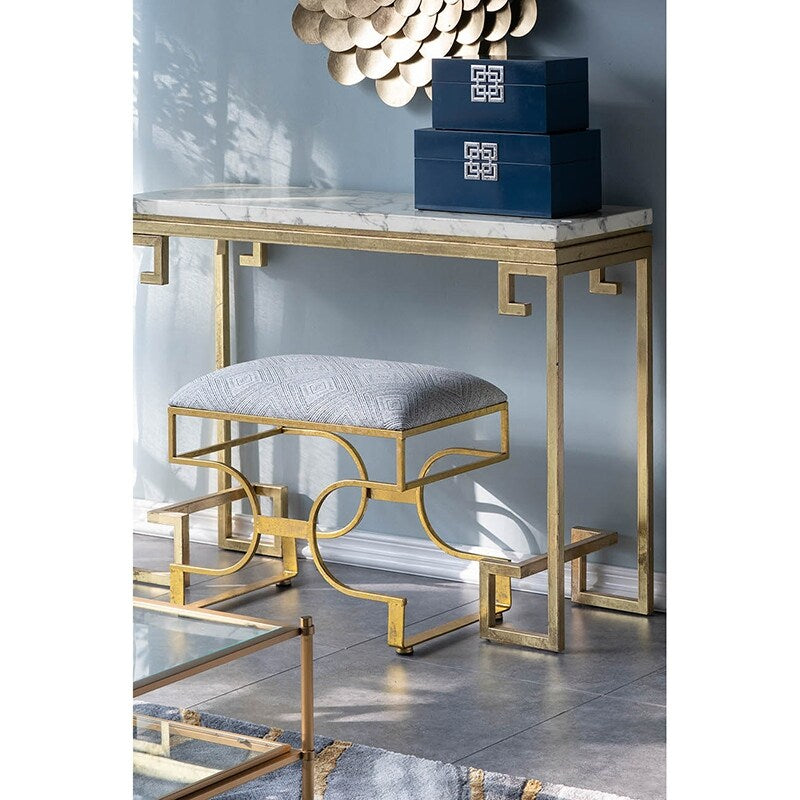 A&B Home Retro Gold Iron Upholstered Bench by Anthony Venetucci