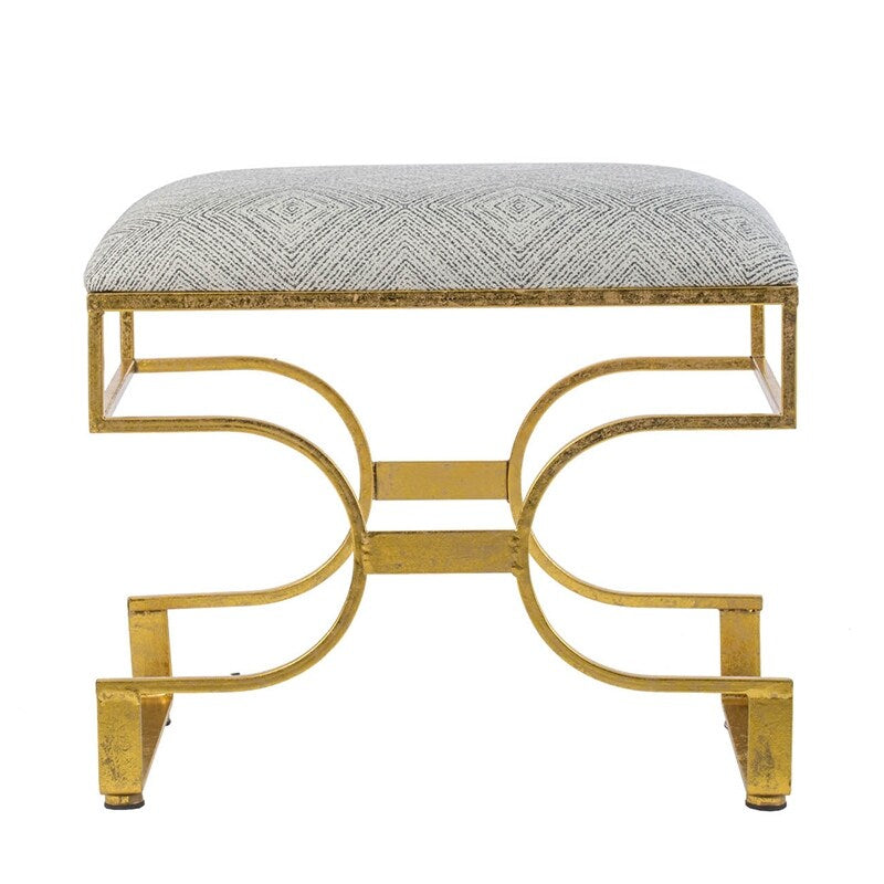 A&B Home Retro Gold Iron Upholstered Bench by Anthony Venetucci