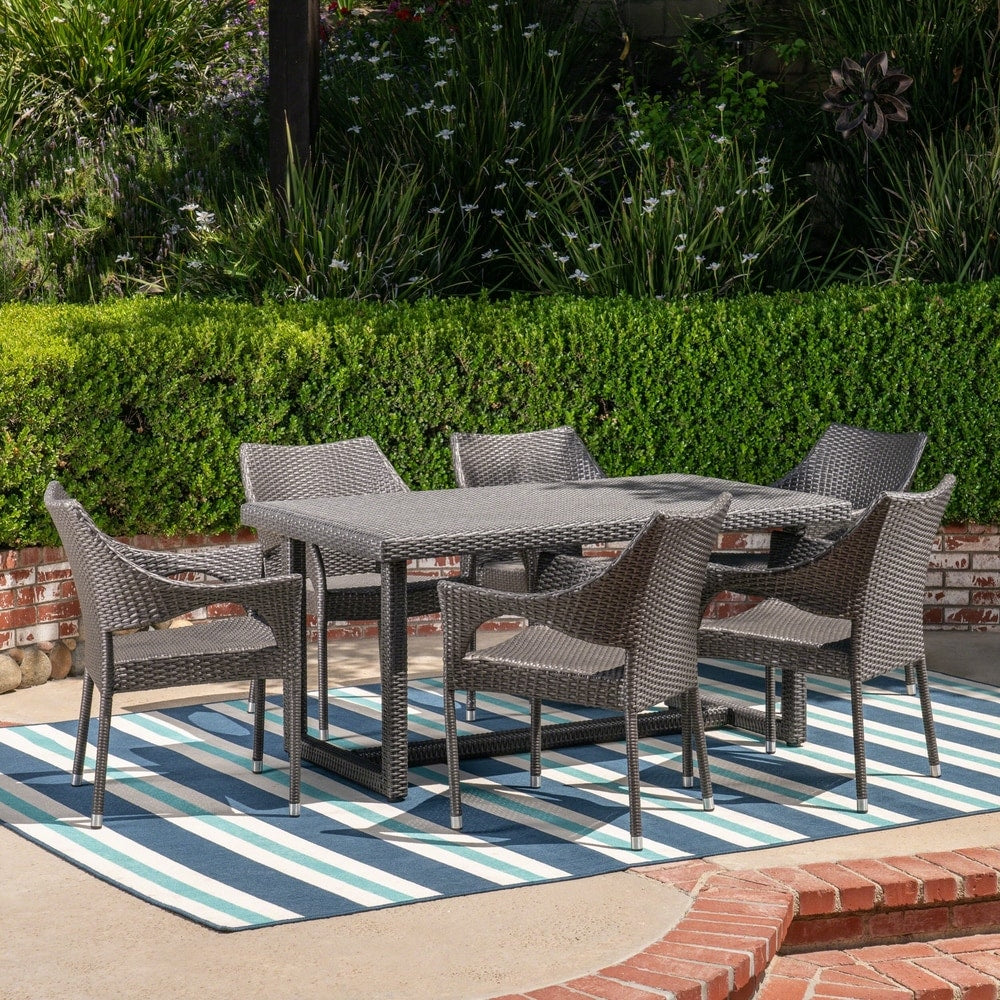 Abbott Outdoor 7 Piece Wicker Dining Set by Christopher Knight Home - N/A