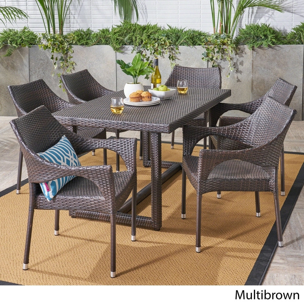 Abbott Outdoor 7 Piece Wicker Dining Set by Christopher Knight Home - N/A