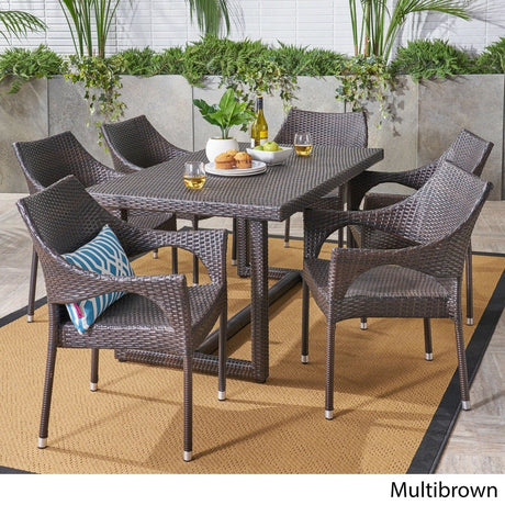Abbott Outdoor 7 Piece Wicker Dining Set by Christopher Knight Home - N/A