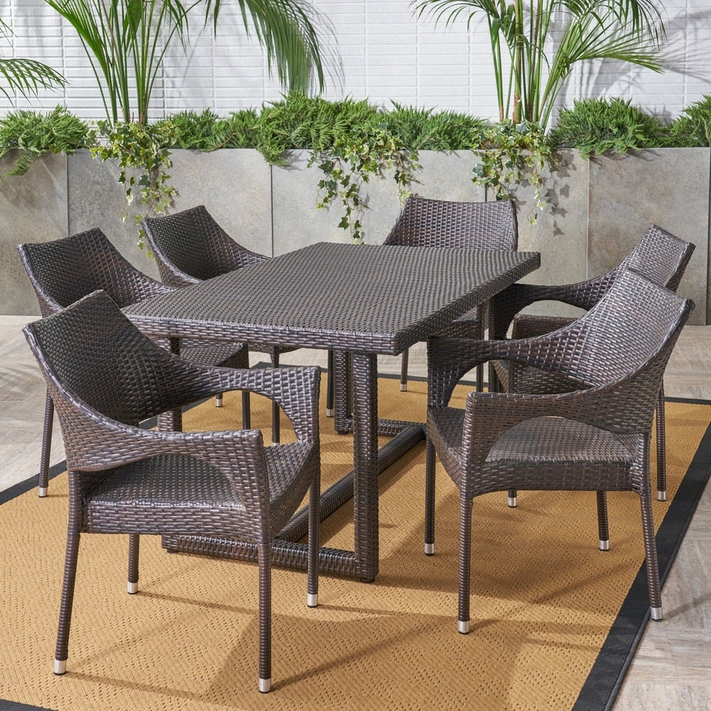 Abbott Outdoor 7 Piece Wicker Dining Set by Christopher Knight Home - N/A