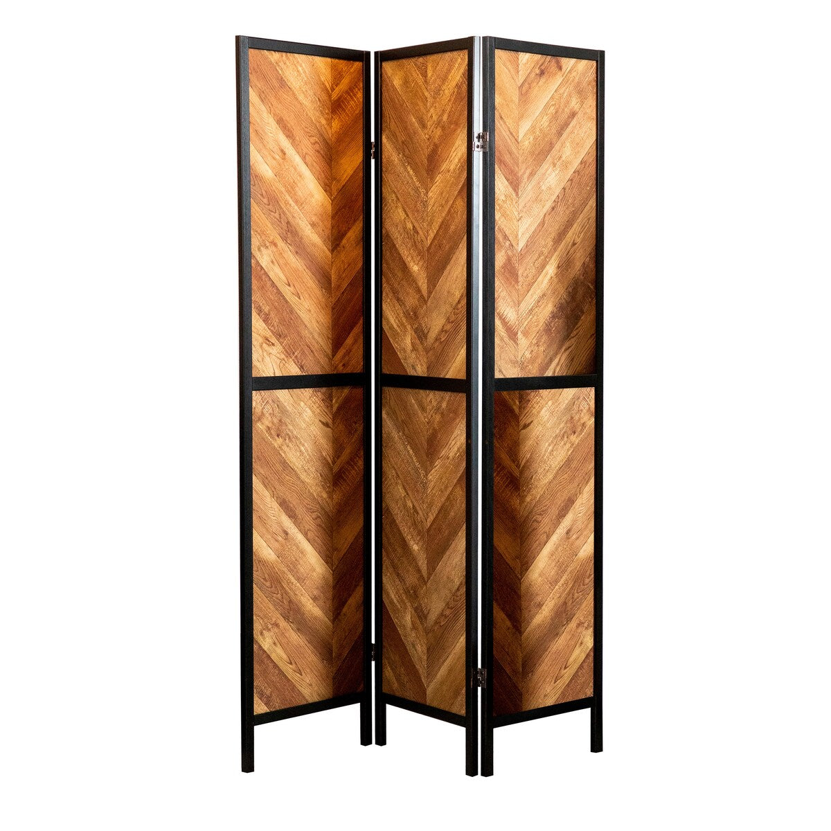 Abbott Rustic Tobacco Herringbone 3-Panel Folding Screen
