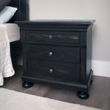 Abbyson Hendrick Distressed Black Wood 3 Piece Bedroom Set