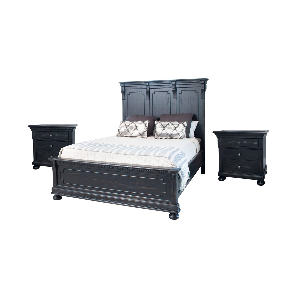 Abbyson Hendrick Distressed Black Wood 3 Piece Bedroom Set