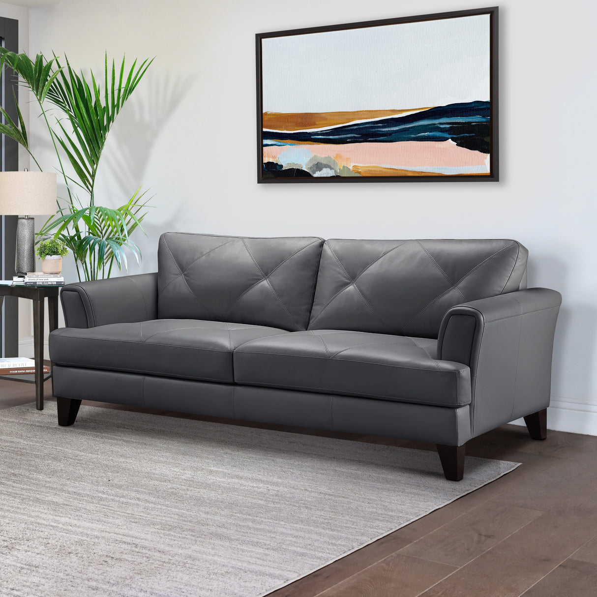 Abbyson Savannah Top Grain Leather Sofa with Diamond Stitching