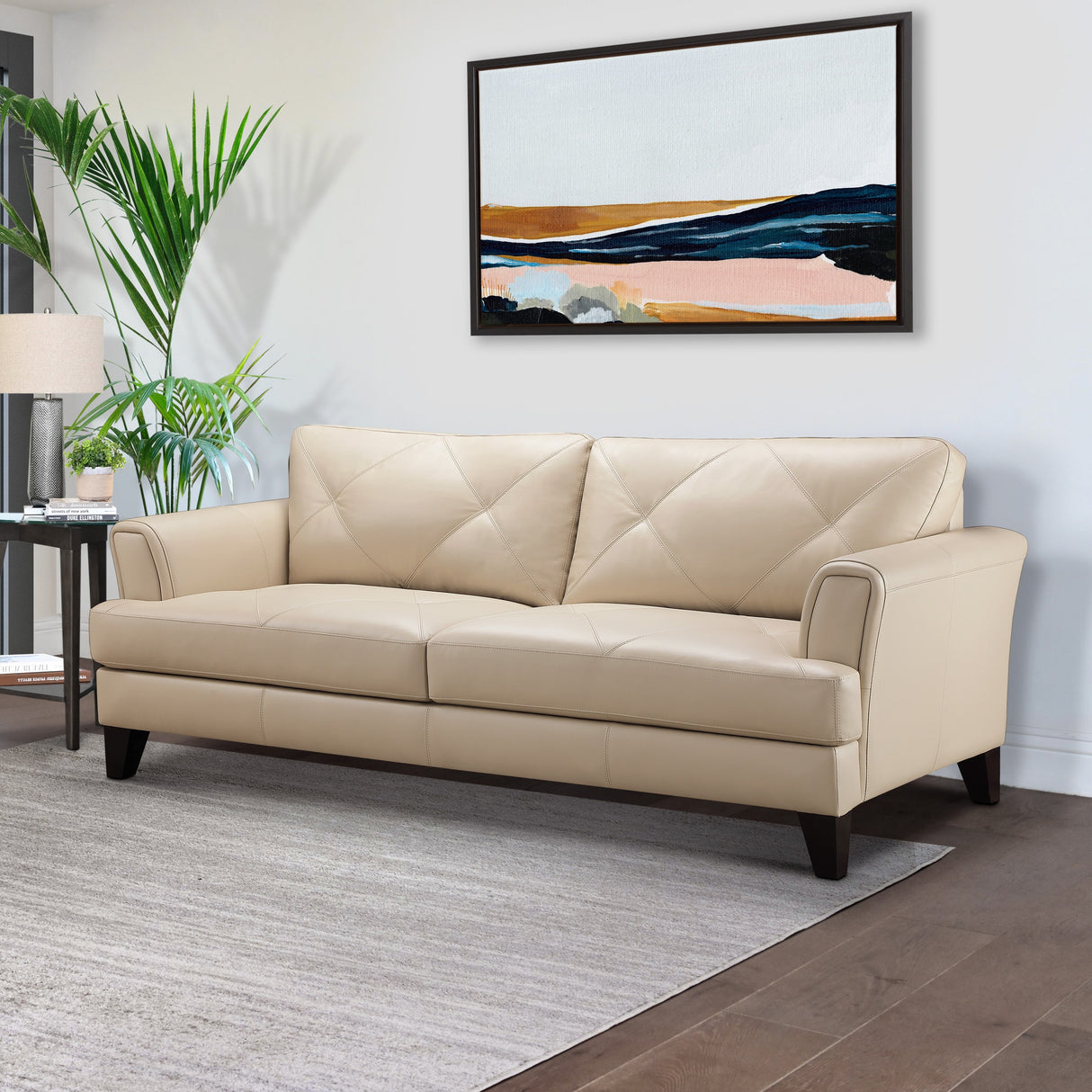 Abbyson Savannah Top Grain Leather Sofa with Diamond Stitching