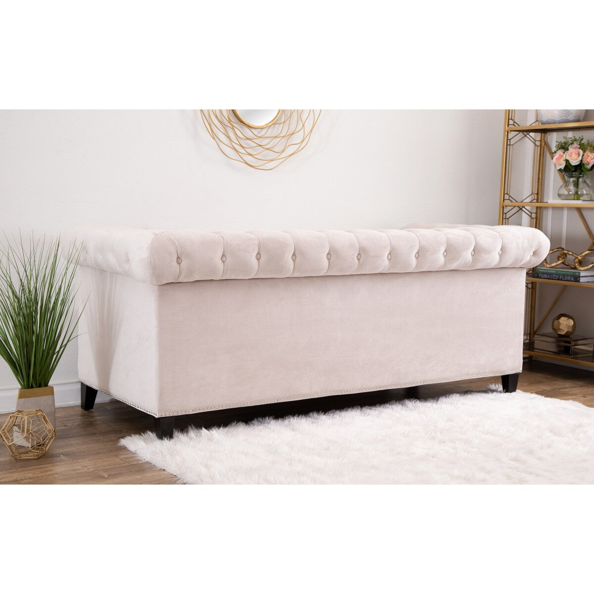 Abbyson Victoria Ivory Velvet Tufted Sofa