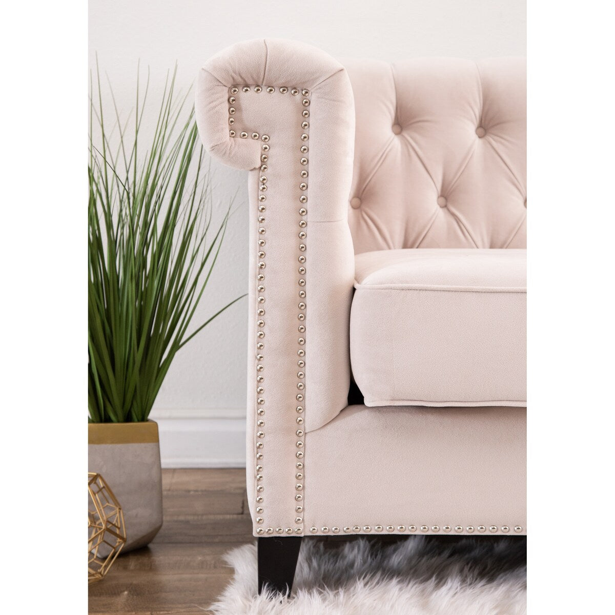 Abbyson Victoria Ivory Velvet Tufted Sofa