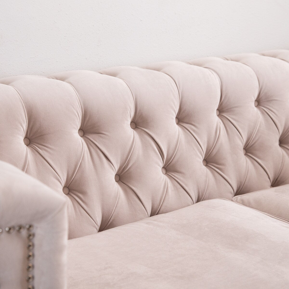 Abbyson Victoria Ivory Velvet Tufted Sofa
