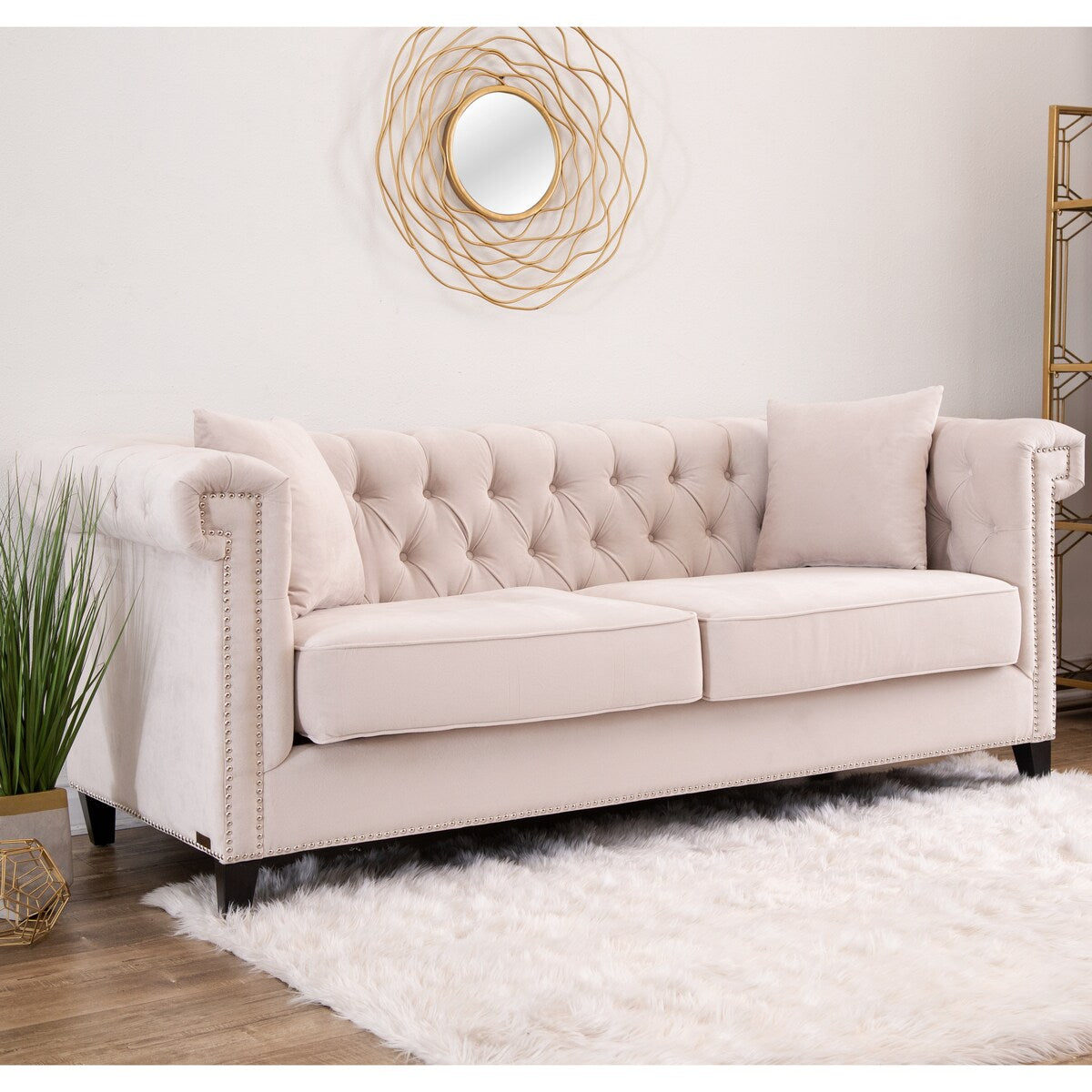 Abbyson Victoria Ivory Velvet Tufted Sofa
