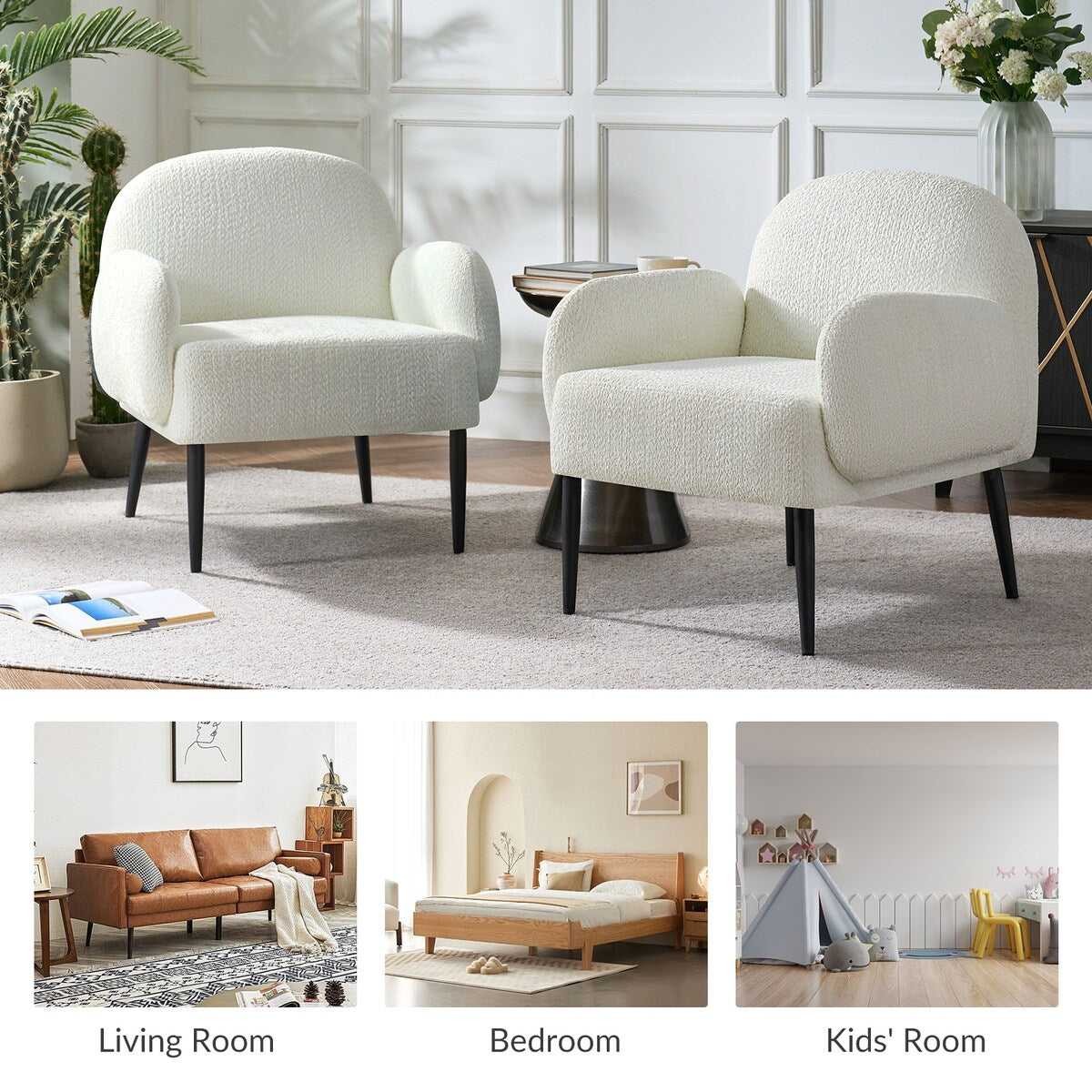 Abe Modern Boucle Accent Chair with Adjustable Metal Legs by HULALA HOME