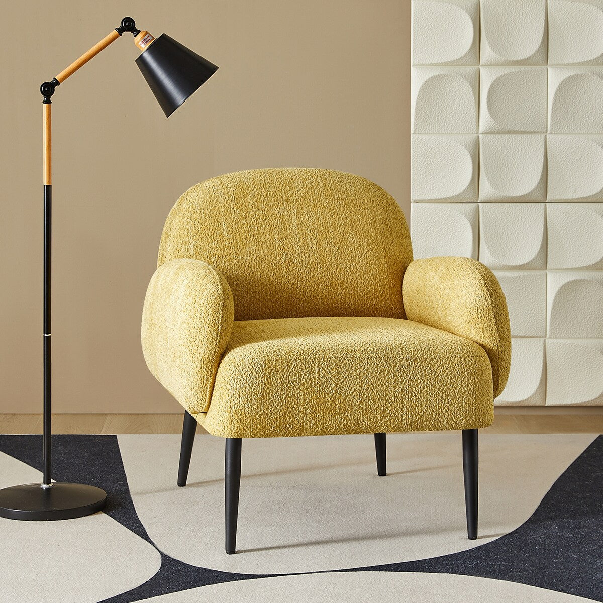 Abe Modern Boucle Accent Chair with Adjustable Metal Legs by HULALA HOME