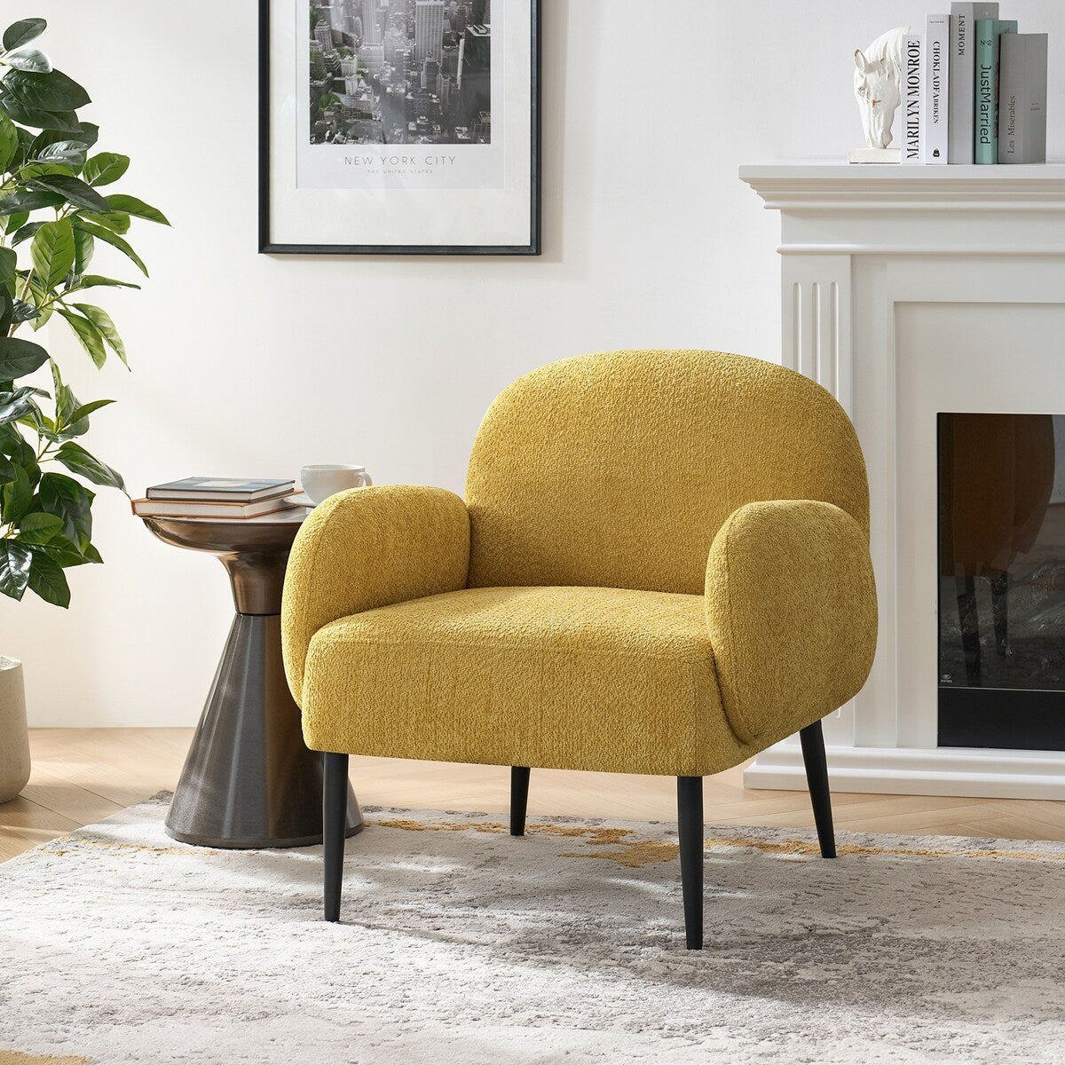 Abe Modern Boucle Accent Chair with Adjustable Metal Legs by HULALA HOME