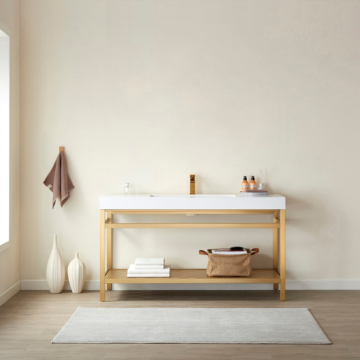 Ablitas 60" Single Vanity in Metal with Stone Sink Top