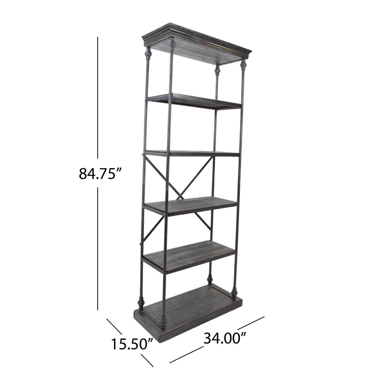 Abramo Industrial 5-shelf Firwood Bookcase by Christopher Knight Home - 34.00" W x 15.50" D x 84.75" H