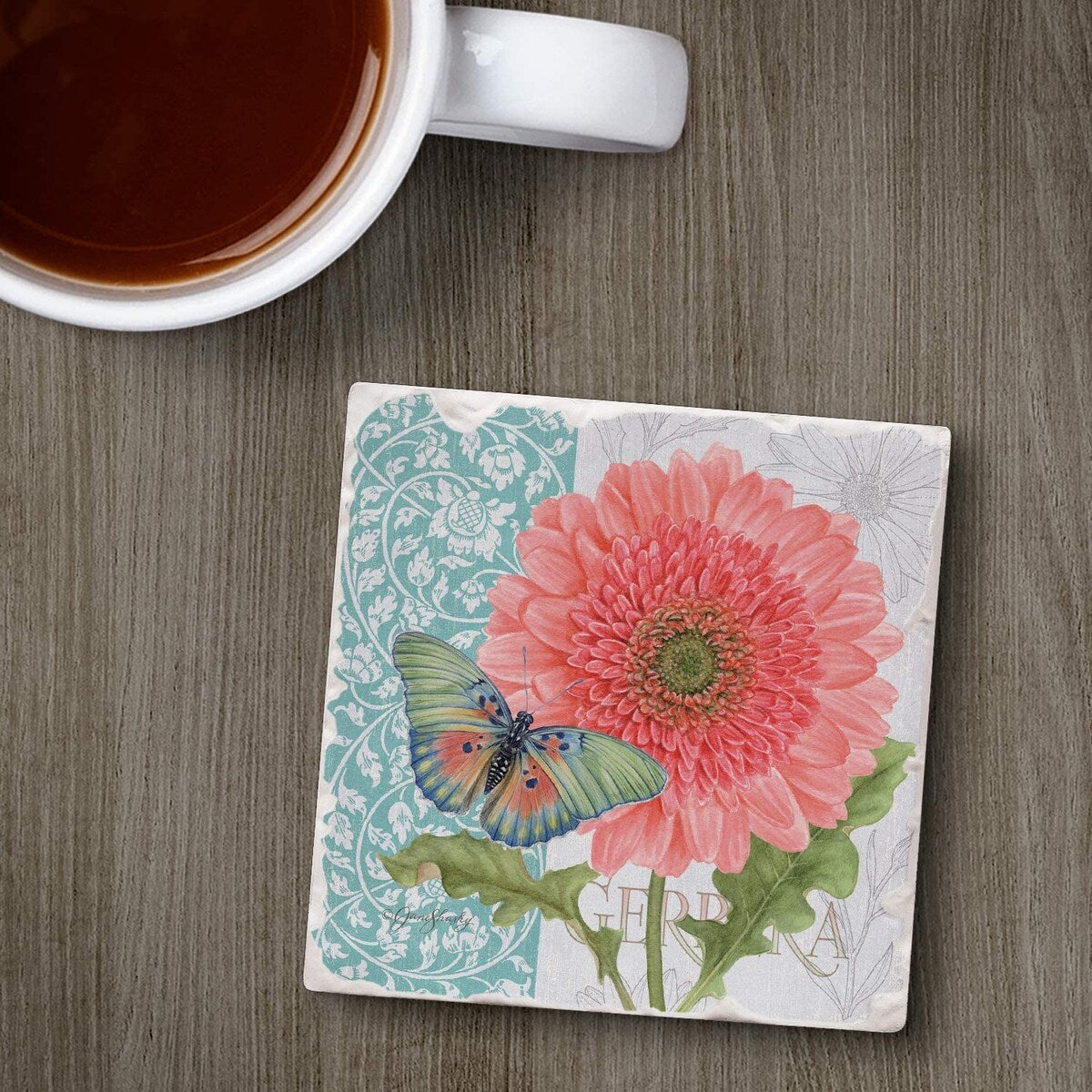 Absorbent Stone Beverage Coasters - Set of 4 - Gerber Daisy - Multi-150
