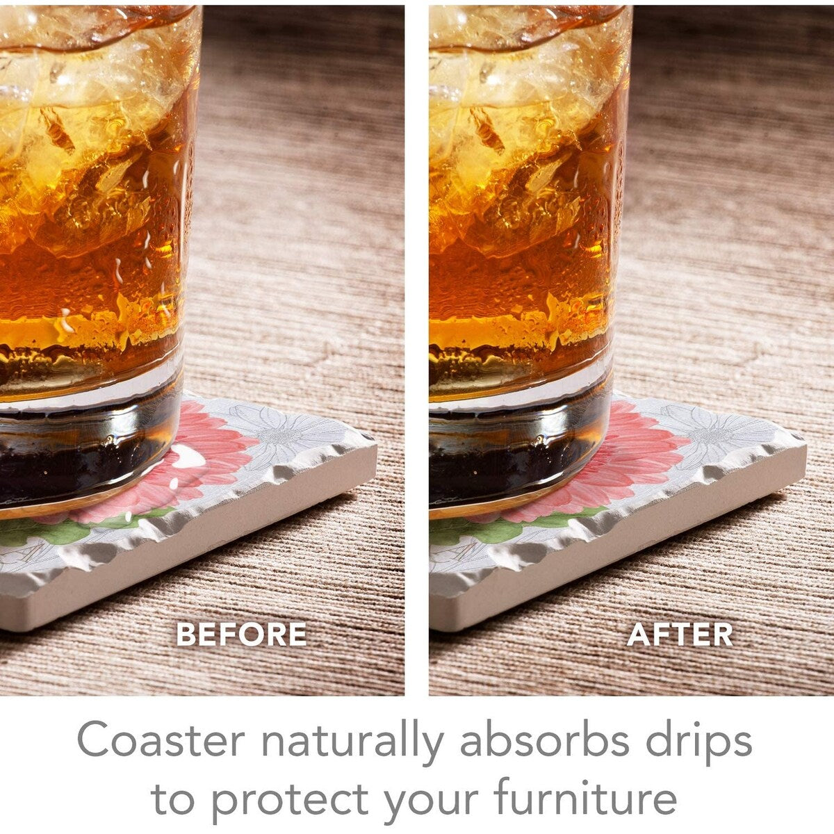 Absorbent Stone Beverage Coasters - Set of 4 - Gerber Daisy - Multi-150