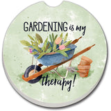 Absorbent Stoneware Car Coaster, Gardening is My Therapy, Set of 2
