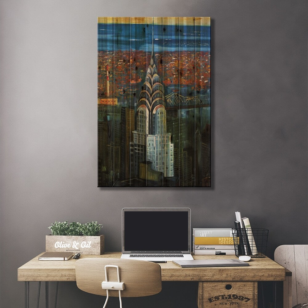 Abstract Chrysler Print On Wood by Edelgard Schroer - Multi-Color