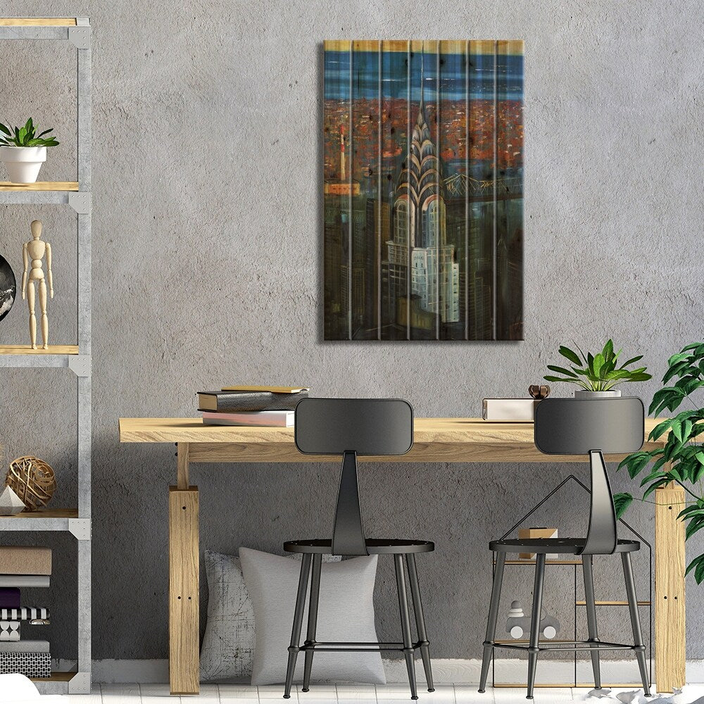 Abstract Chrysler Print On Wood by Edelgard Schroer - Multi-Color