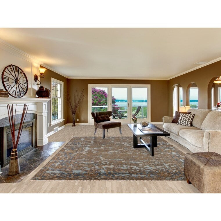 Abstract Contemporary Area Rug Hand-Knotted Wool Carpet - 8'10"x 11'8"