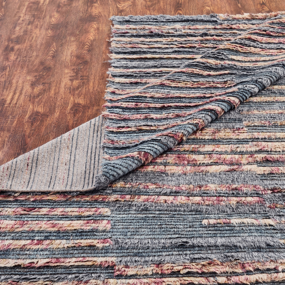 Abstract Geometric Shag Grey/Multi Area Rug