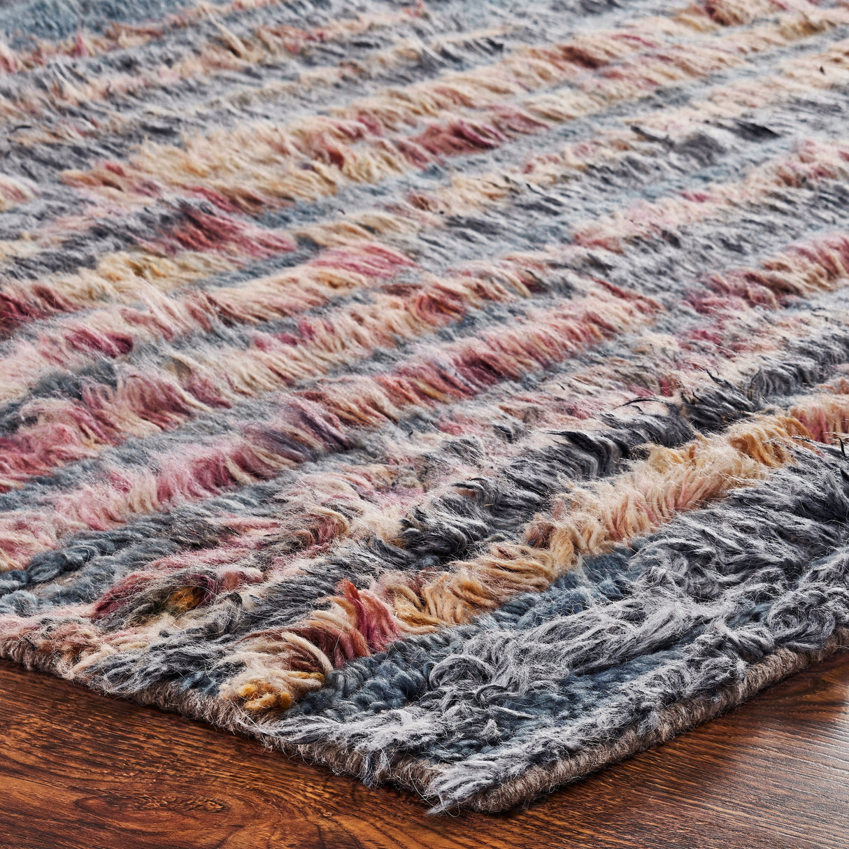 Abstract Geometric Shag Grey/Multi Area Rug