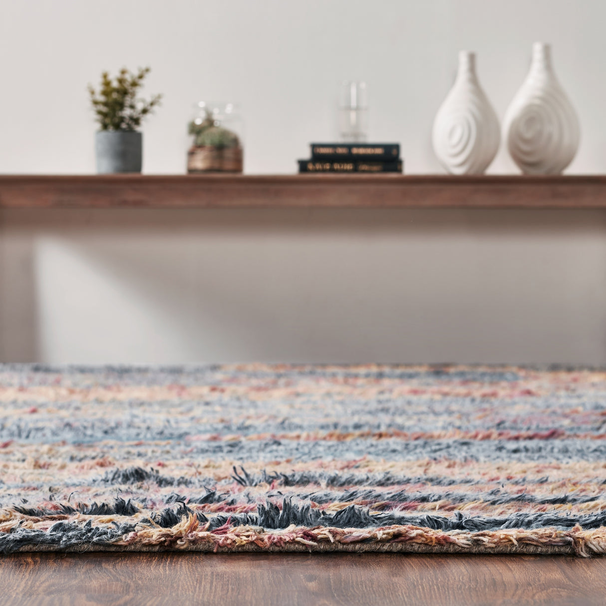 Abstract Geometric Shag Grey/Multi Area Rug
