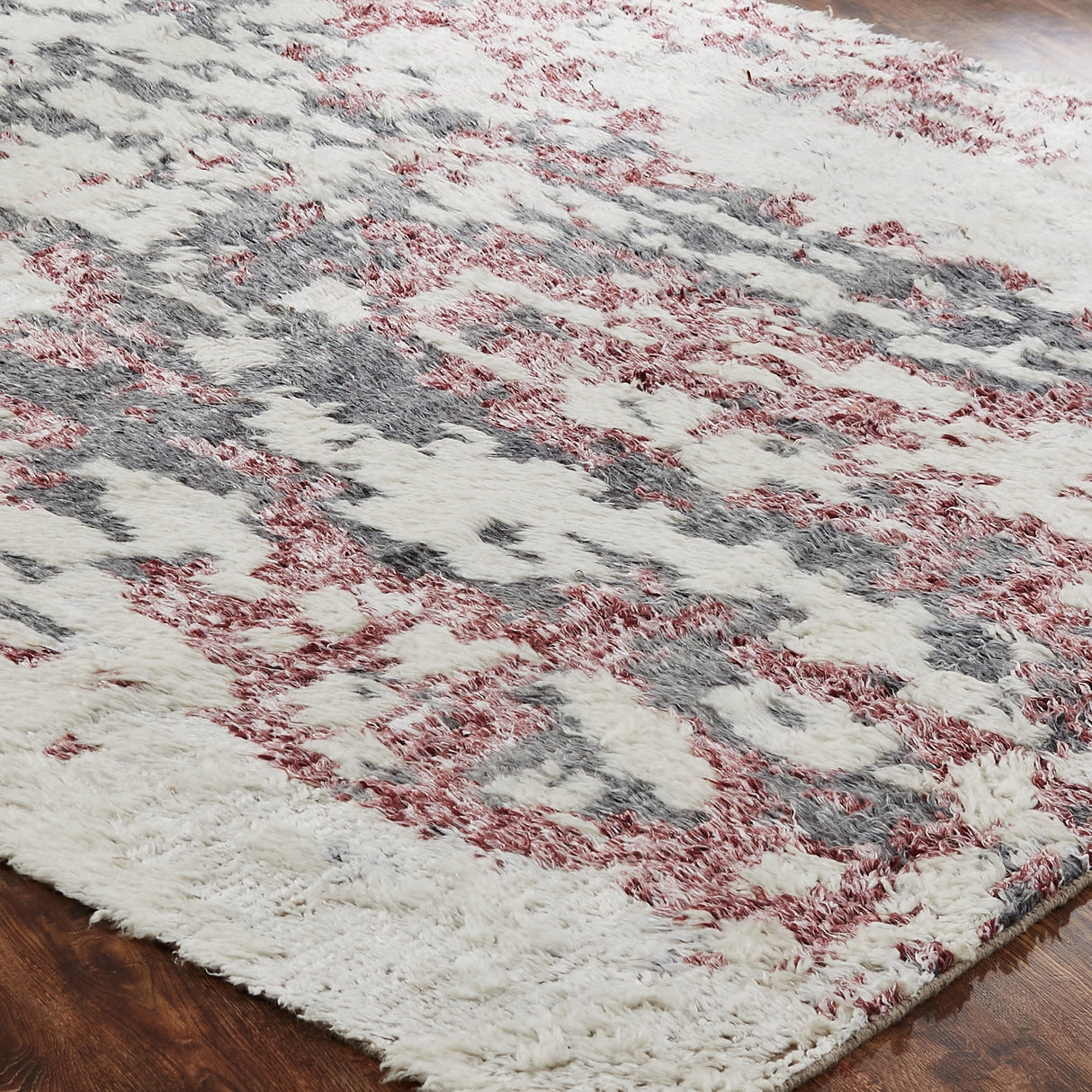 Abstract Tribal Shag Pink/Grey Area Rug