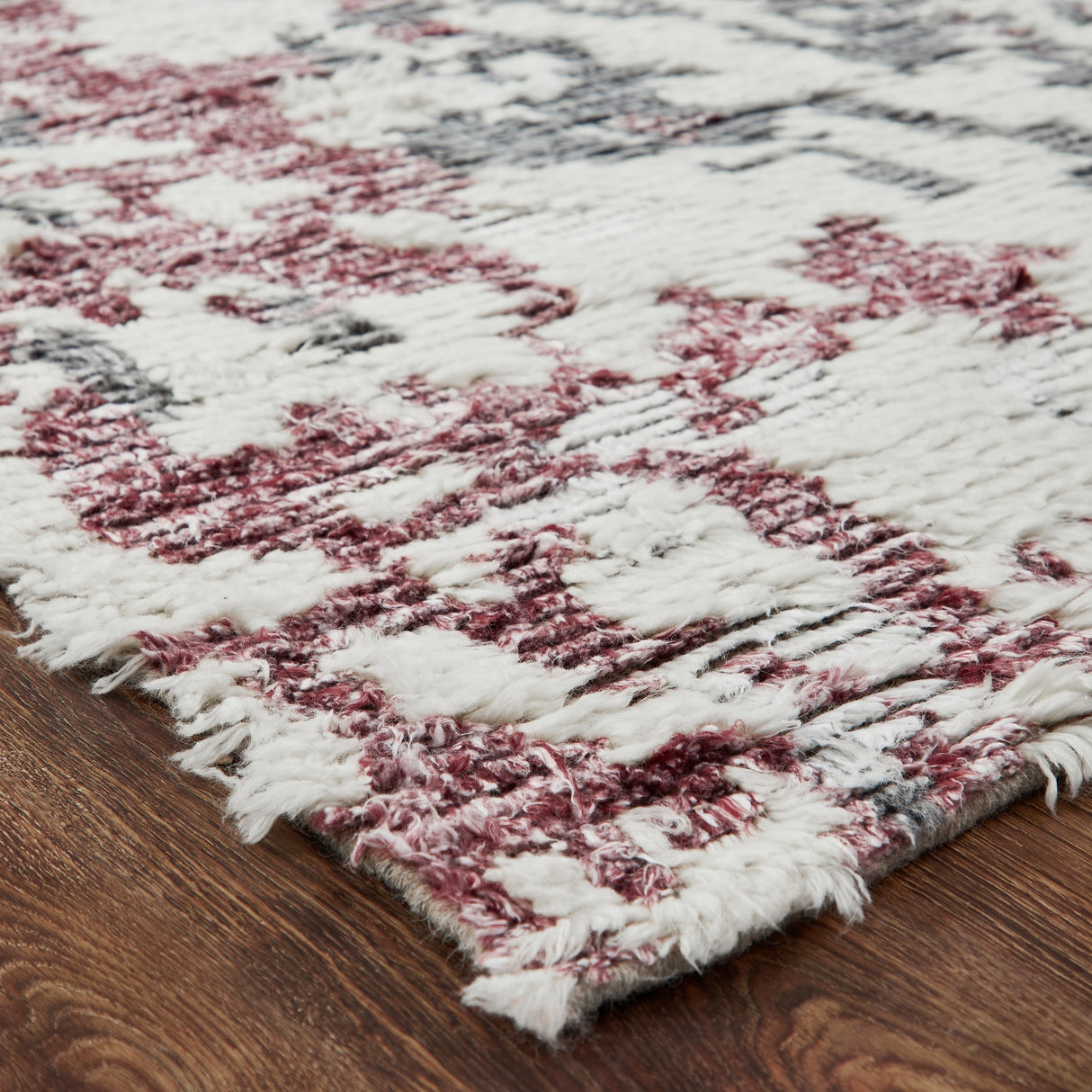 Abstract Tribal Shag Pink/Grey Area Rug