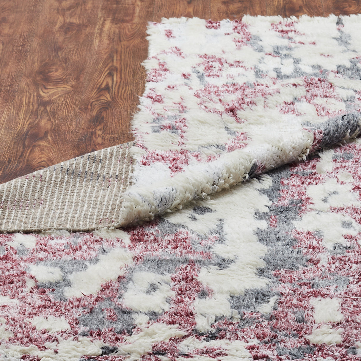 Abstract Tribal Shag Pink/Grey Area Rug