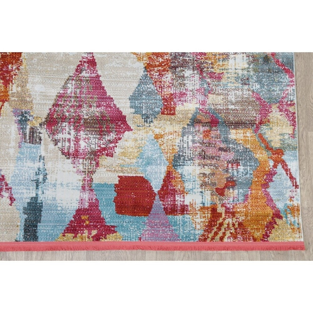 Abstract Vintage Style Distressed Area Rugs Multi-Color Heat-Set