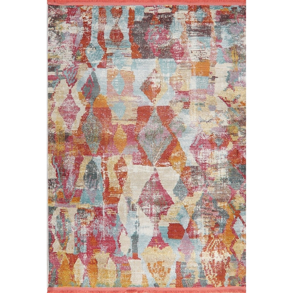 Abstract Vintage Style Distressed Area Rugs Multi-Color Heat-Set