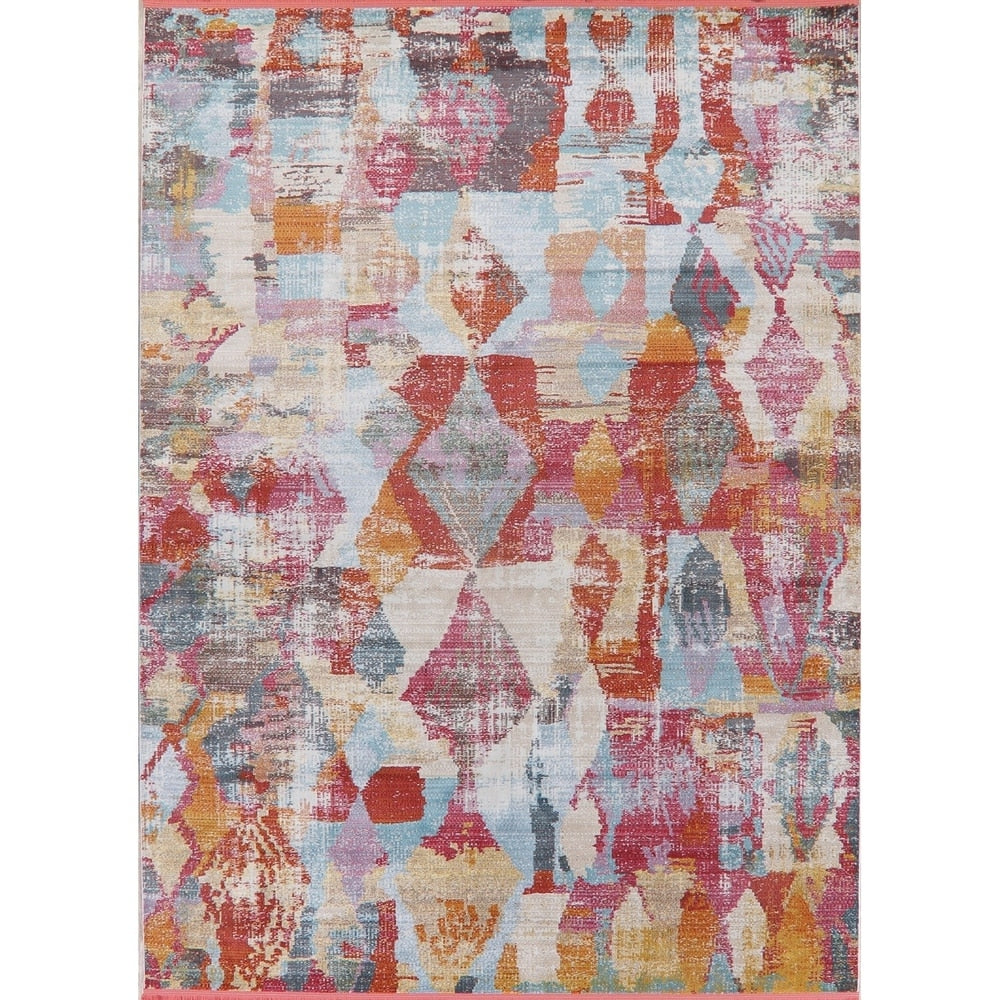 Abstract Vintage Style Distressed Area Rugs Multi-Color Heat-Set