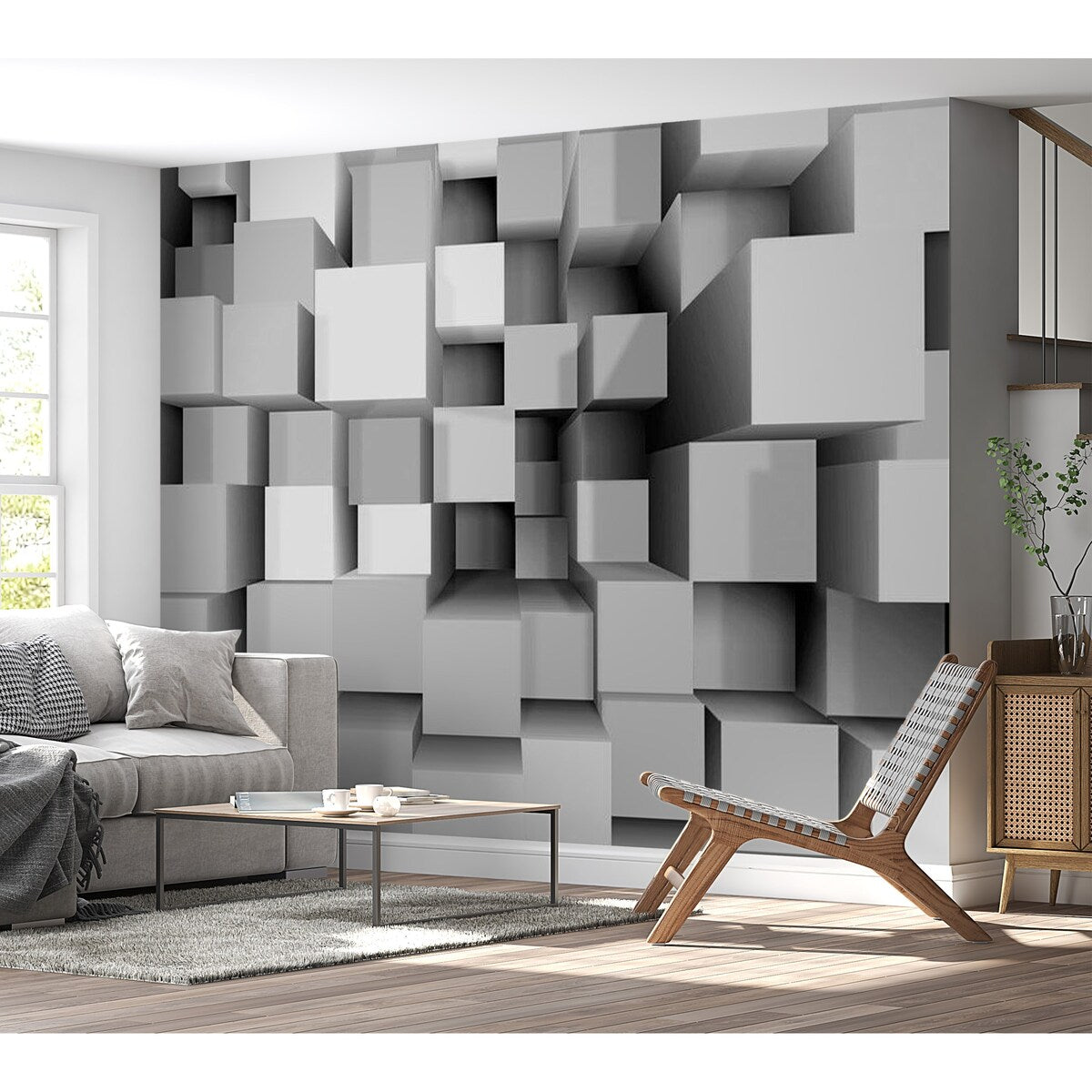 Abstract Wallpaper Wall Mural - Geometric Box Puzzle