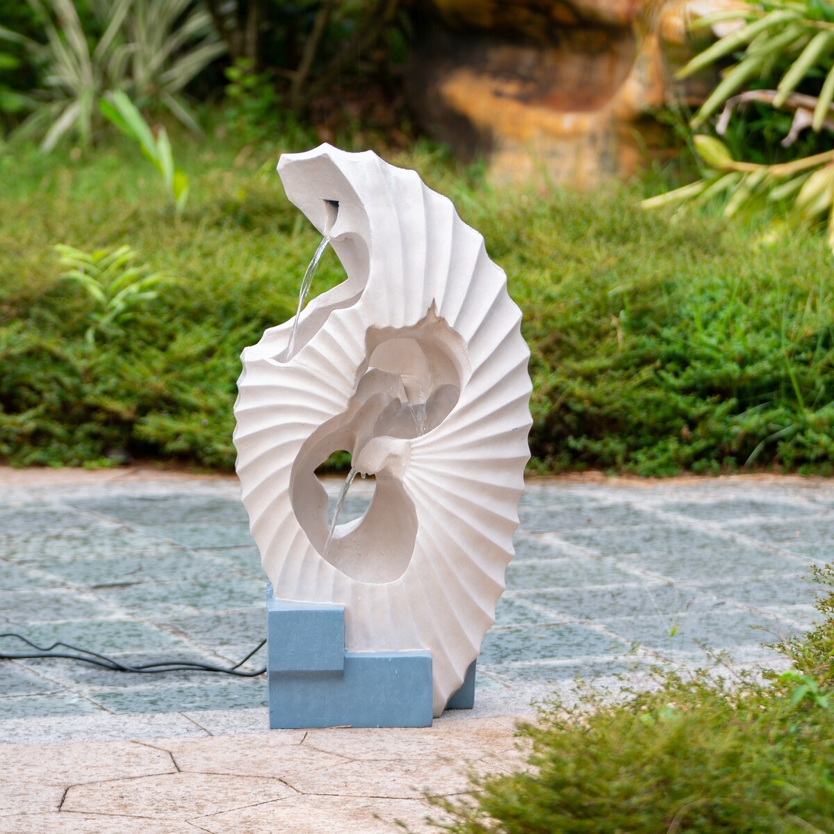 Abstract Water Fountain with Blue Base with Light