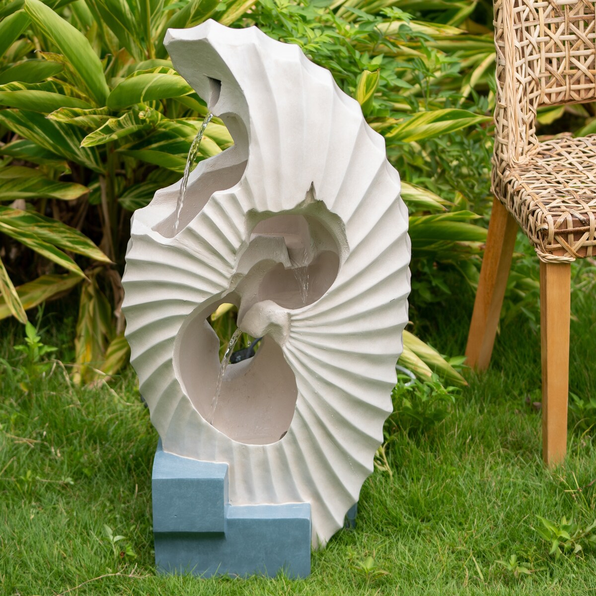 Abstract Water Fountain with Blue Base with Light