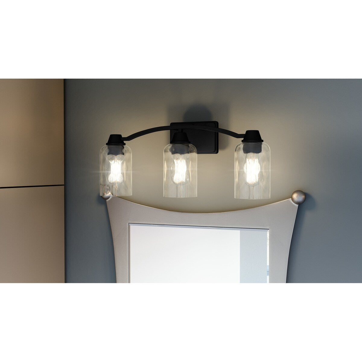 Acacia 3-Light Matte Black Bath Light with Clear Water Glass