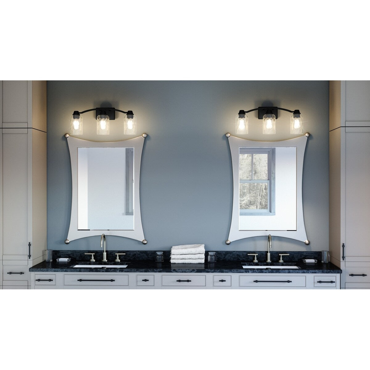Acacia 3-Light Matte Black Bath Light with Clear Water Glass