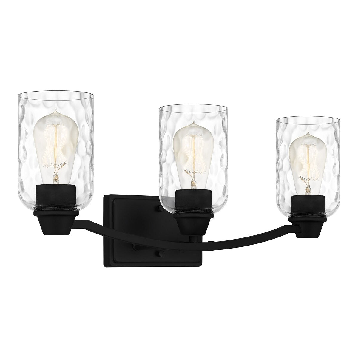 Acacia 3-Light Matte Black Bath Light with Clear Water Glass