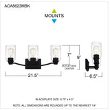 Acacia 3-Light Matte Black Bath Light with Clear Water Glass