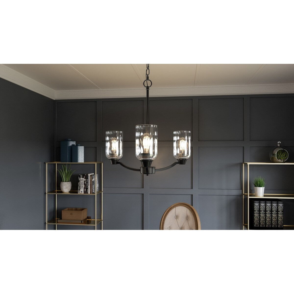 Acacia 3-Light Matte Black Chandelier with Clear Water Glass