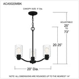 Acacia 3-Light Matte Black Chandelier with Clear Water Glass