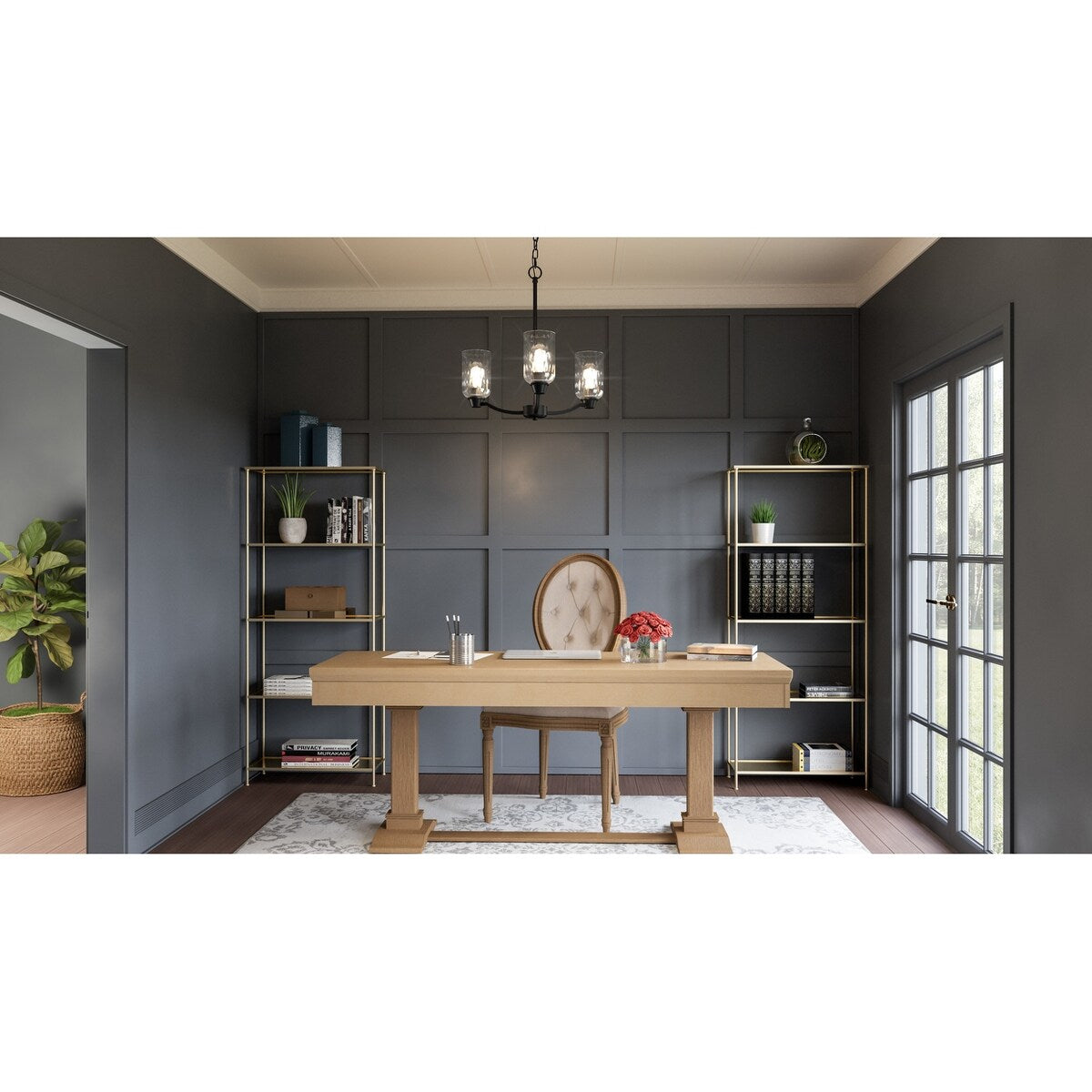 Acacia 3-Light Matte Black Chandelier with Clear Water Glass