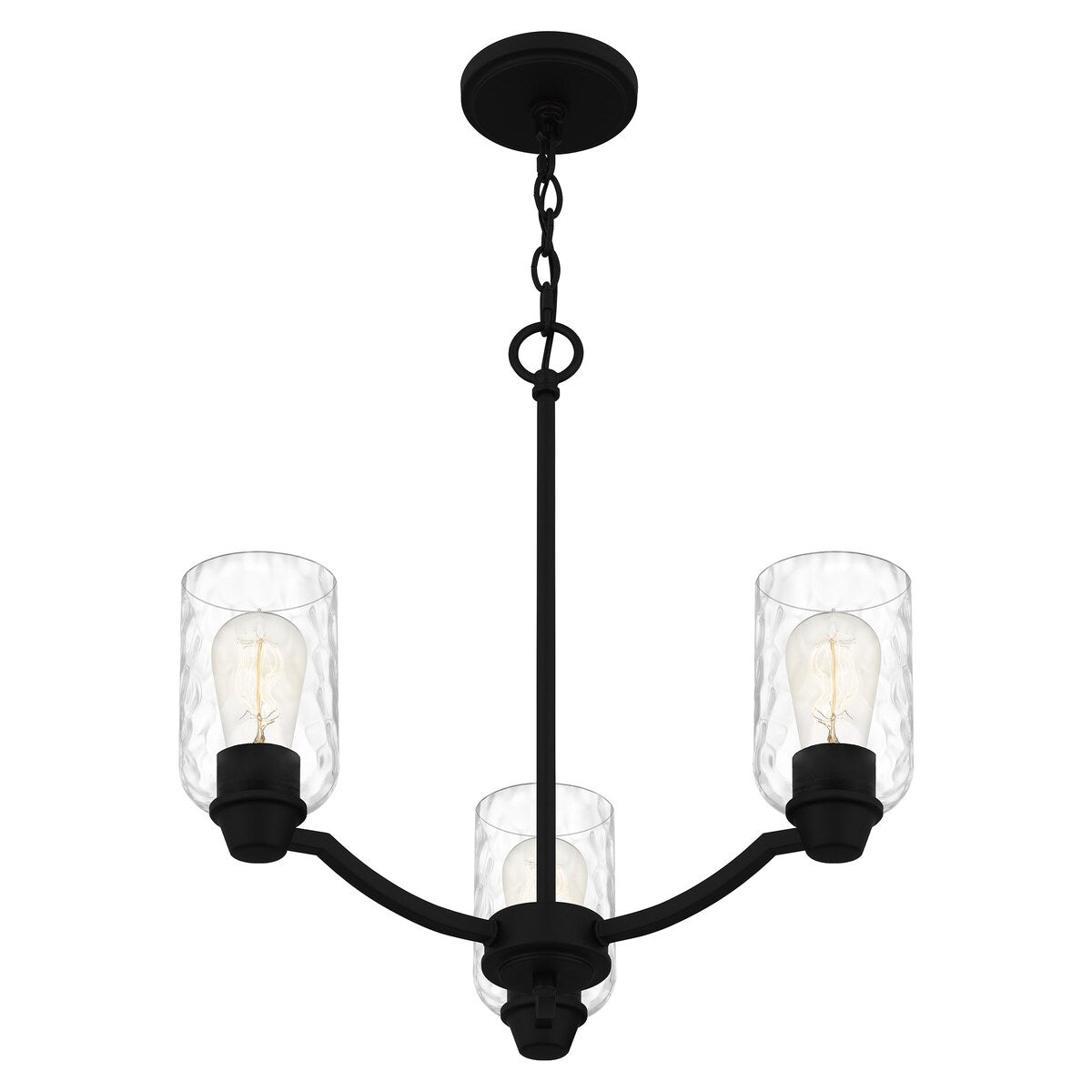 Acacia 3-Light Matte Black Chandelier with Clear Water Glass