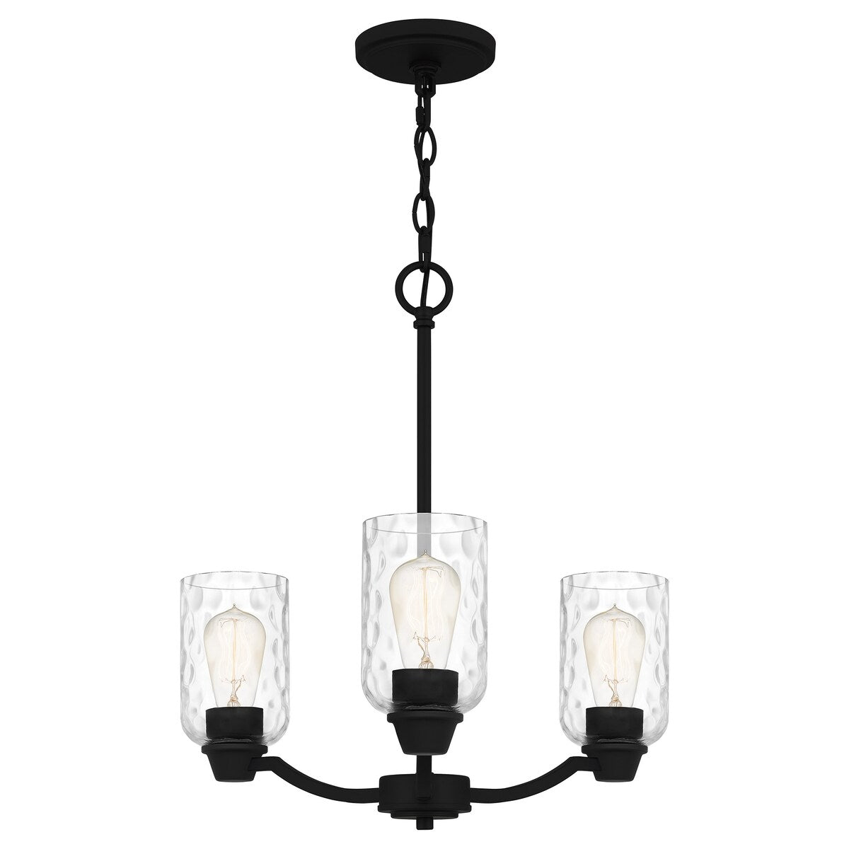 Acacia 3-Light Matte Black Chandelier with Clear Water Glass