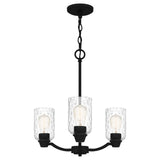 Acacia 3-Light Matte Black Chandelier with Clear Water Glass